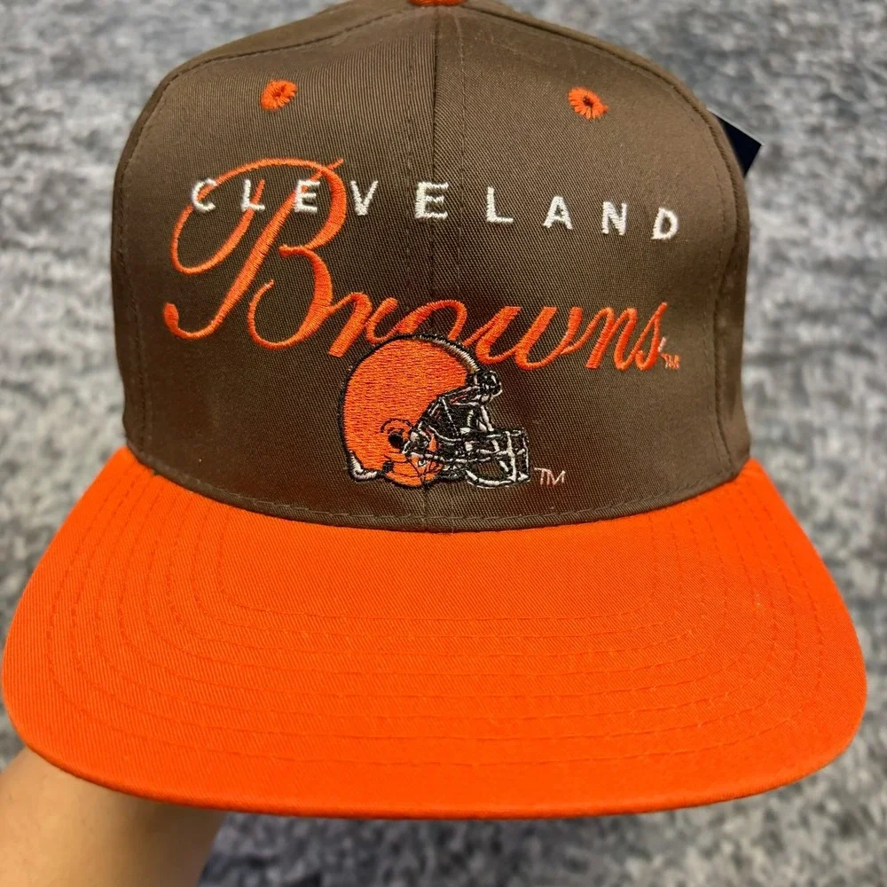 NWT Vintage 90s Cleveland Browns Drew Pearson Hat Snap Back NFL Brown Orange